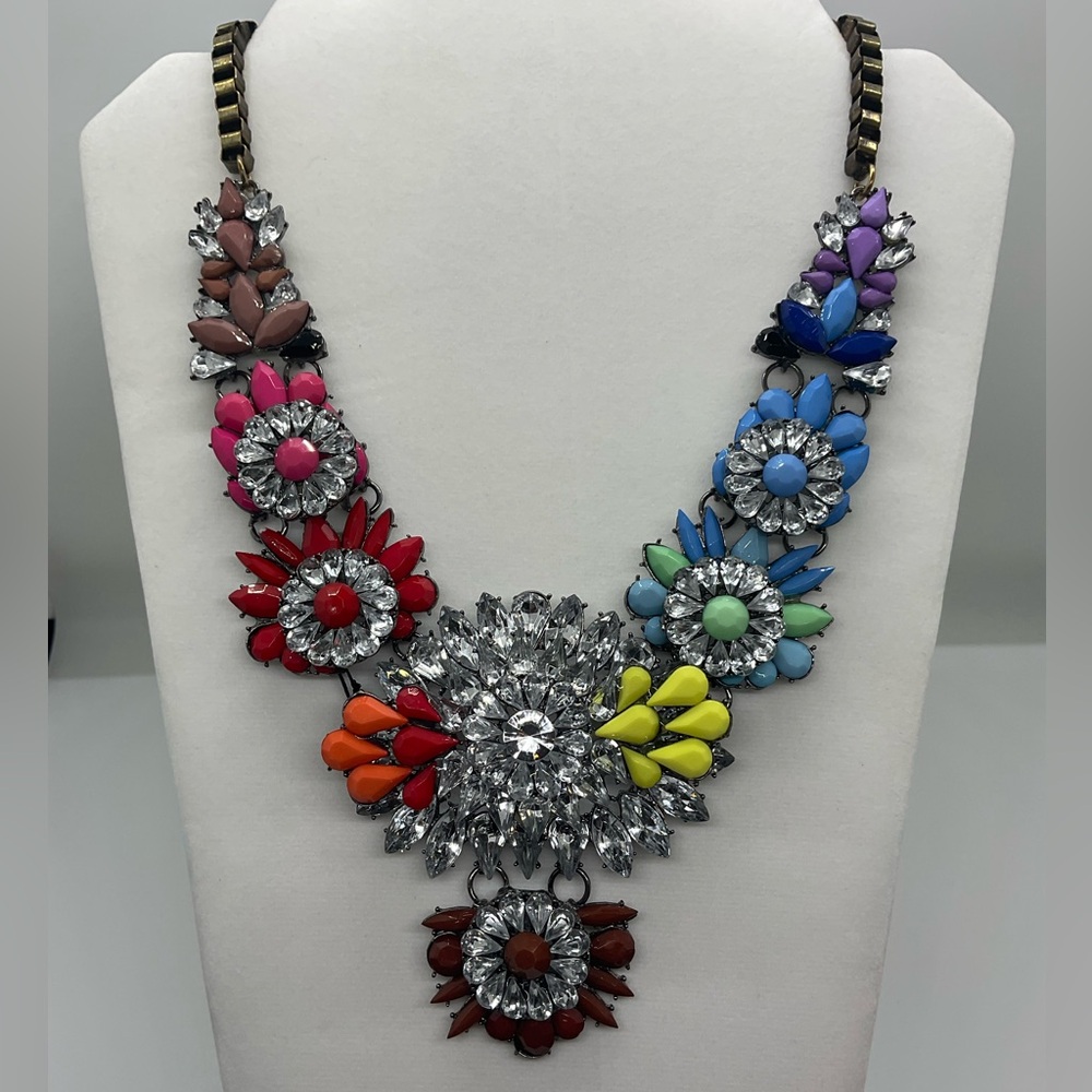 Multicolor Floral Crystal Statement Necklace - Women Jewelry
